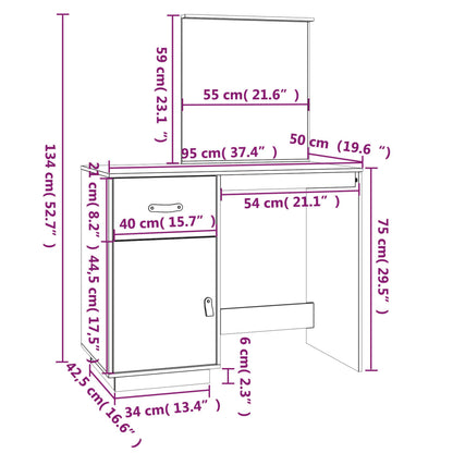 Sminkbord Vit 95x50x134 cm massiv furu