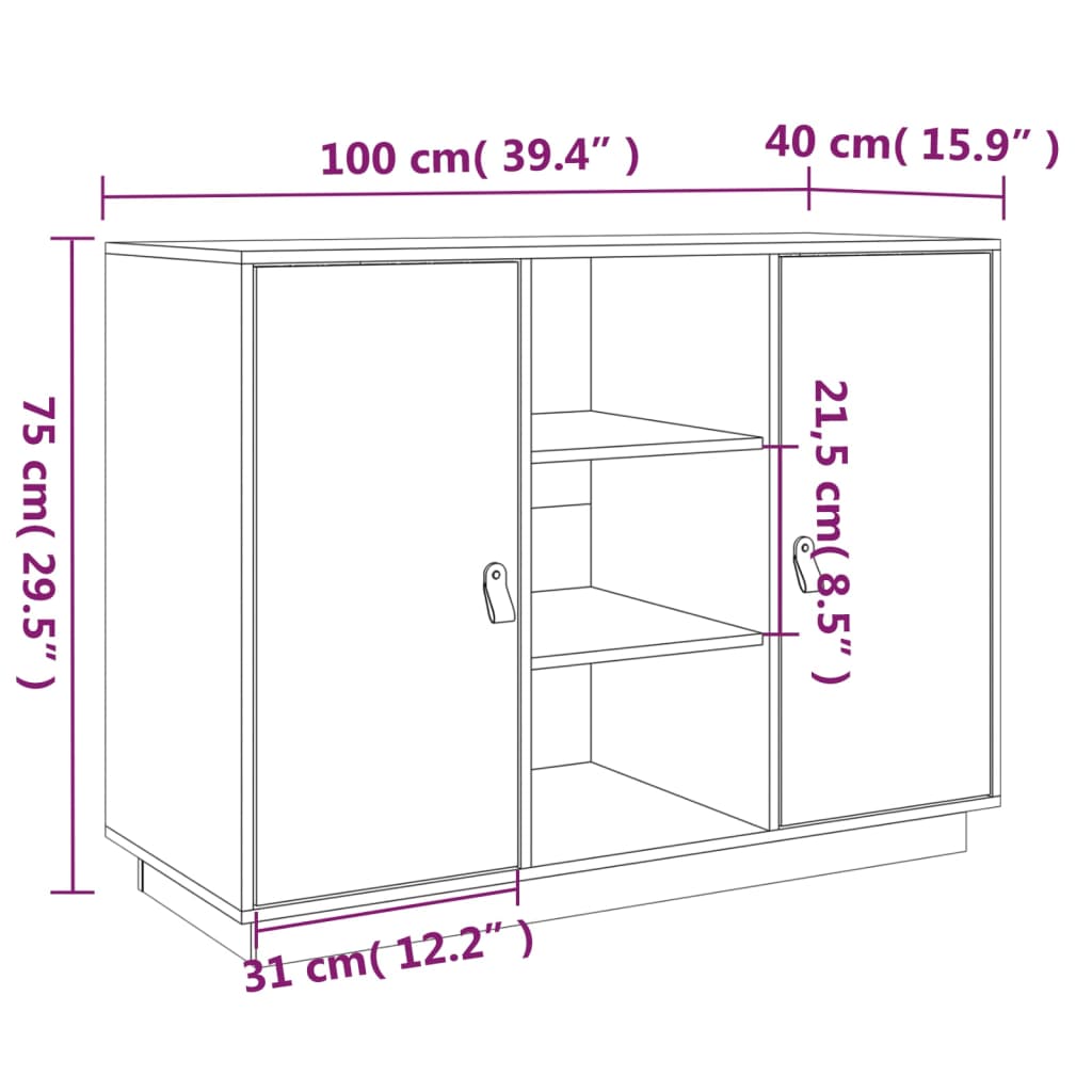 Skåp vit 100x40x75 cm massiv trä furu