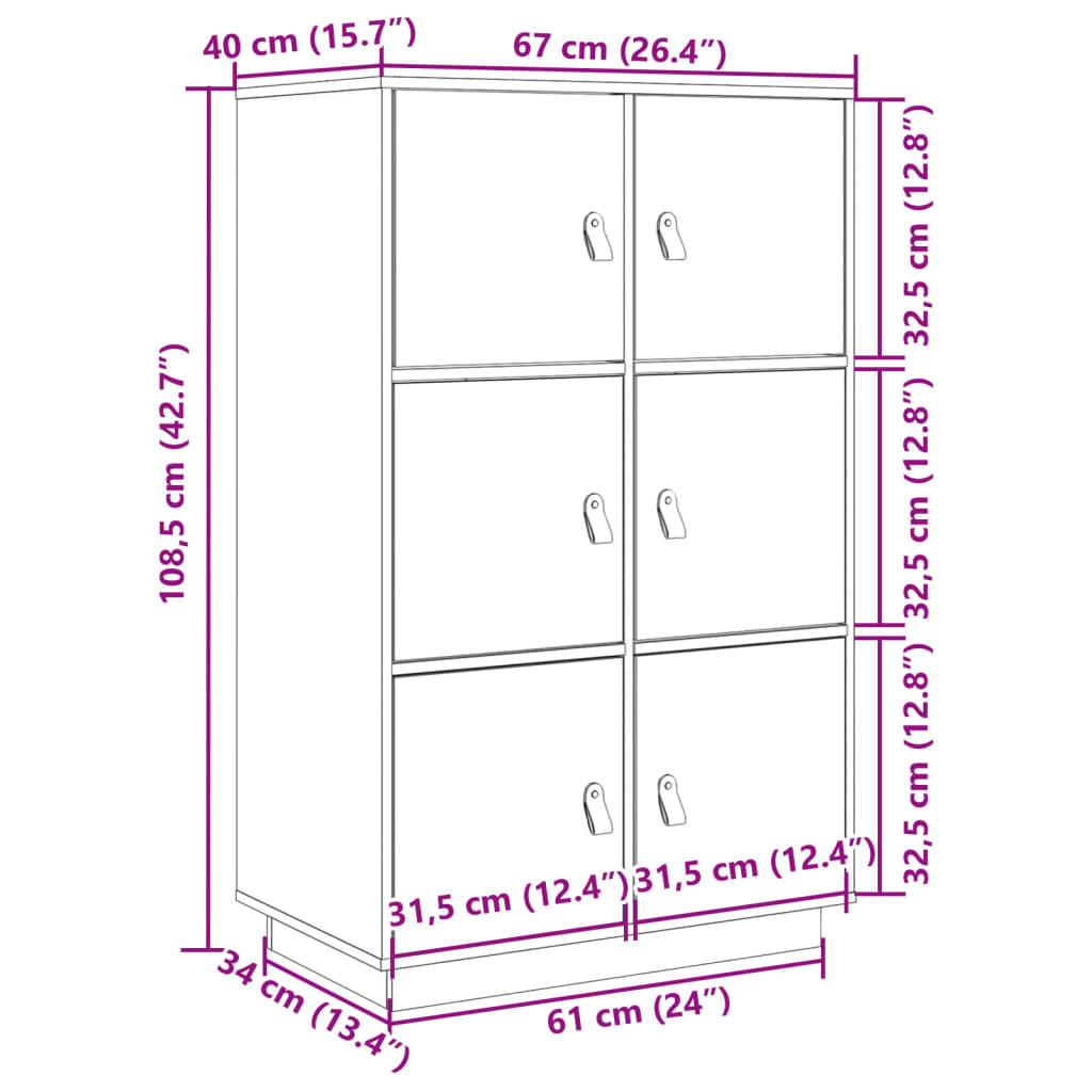 Vitrinskåp vit 34x40x108,5 cm massiv furu