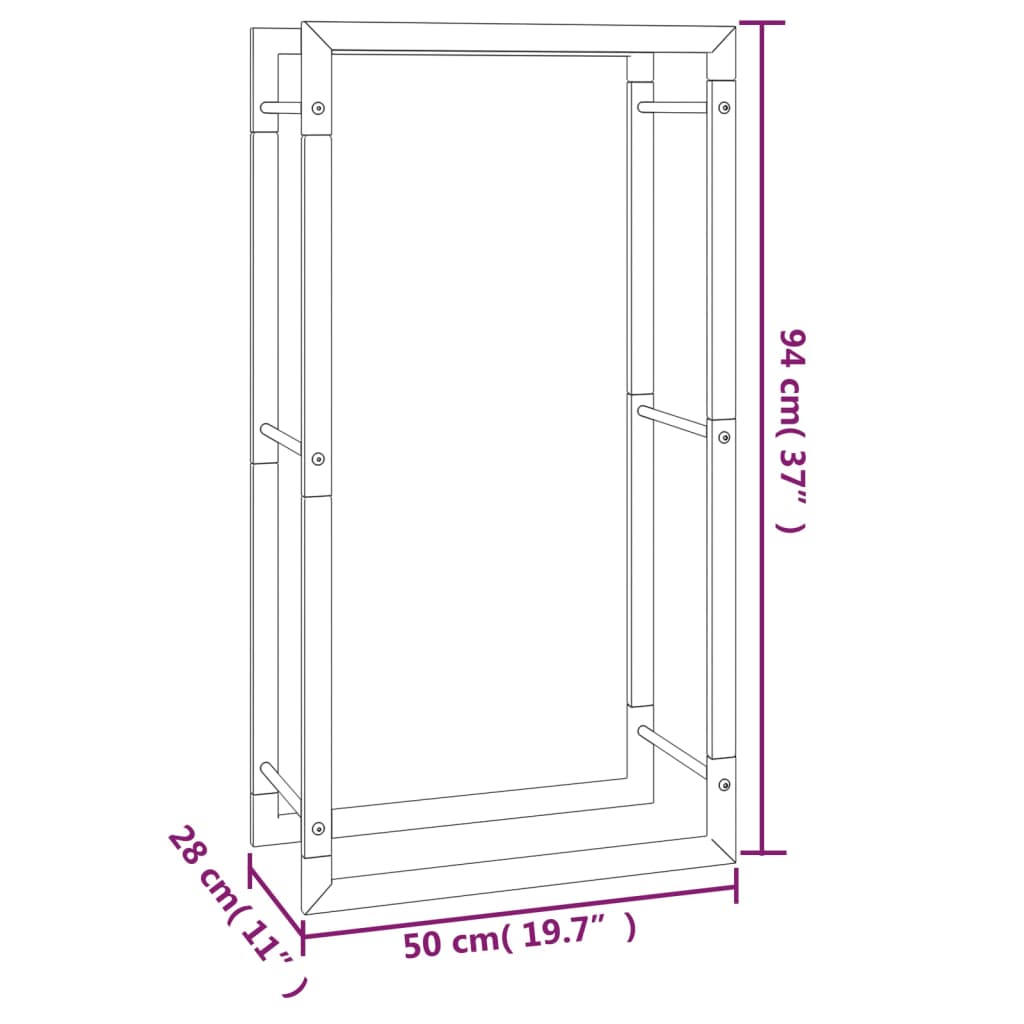 Vedställ matt svart 50x28x94 cm stål