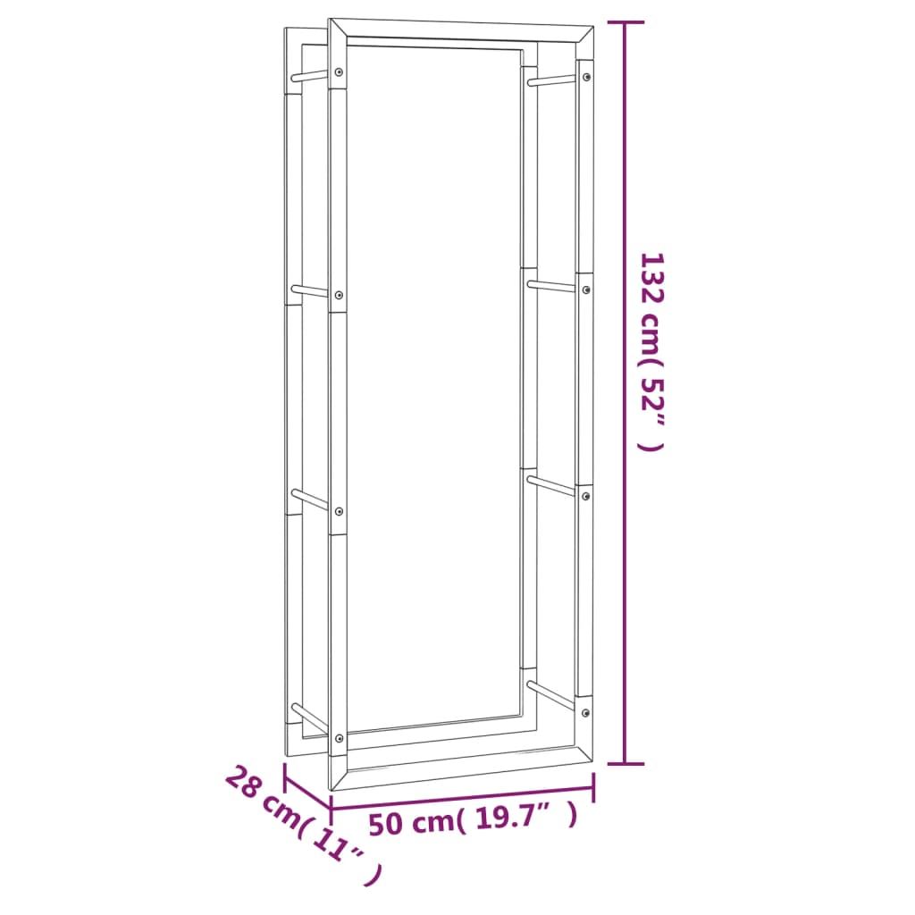 Vedställ matt svart 50x28x132 cm stål