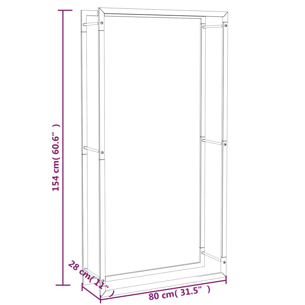 Vedställ matt svart 80x28x154 cm stål