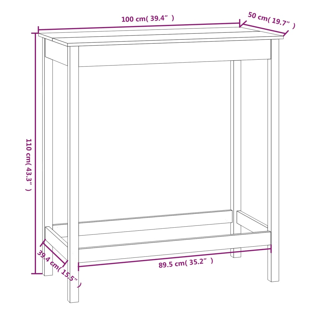 Barbord svart 100x50x110 cm furuträ