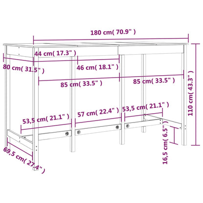 Barbord vit 180x80x110cm furu