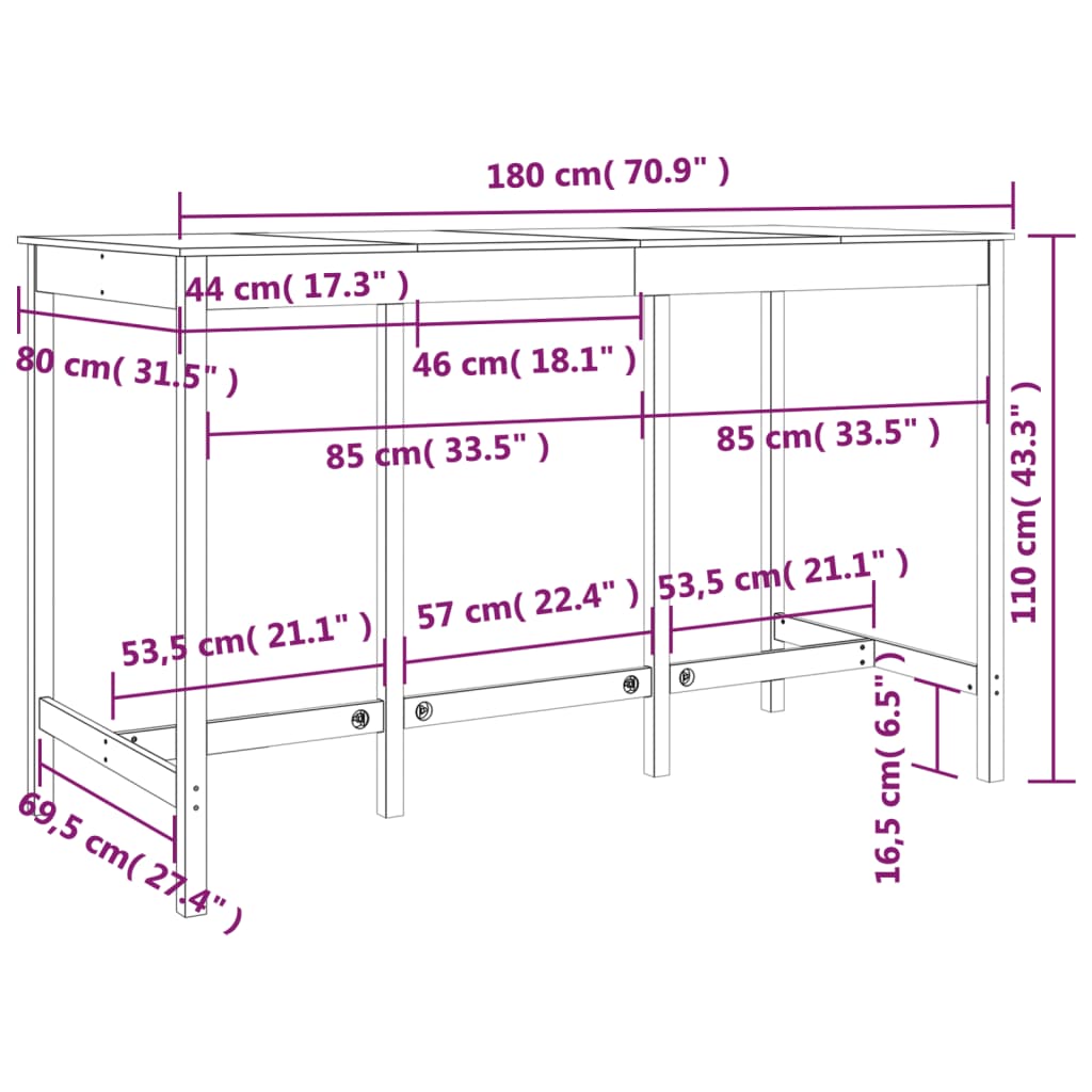 Barbord bistrobord brun 180x80x110 cm furu