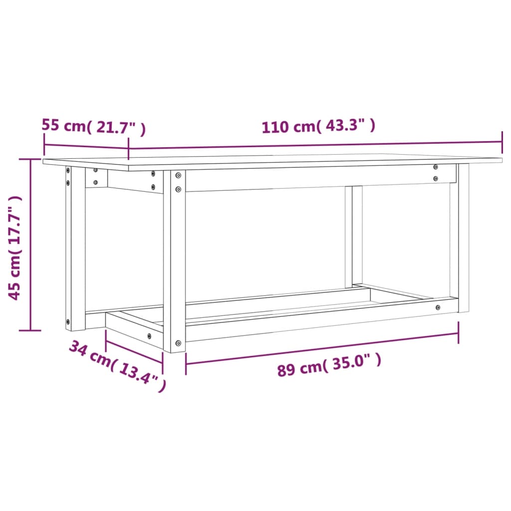 Soffbord vit 110x55x45 cm furu