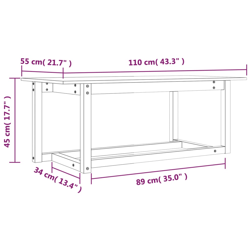 Soffbord brun 110x55x45 cm furu