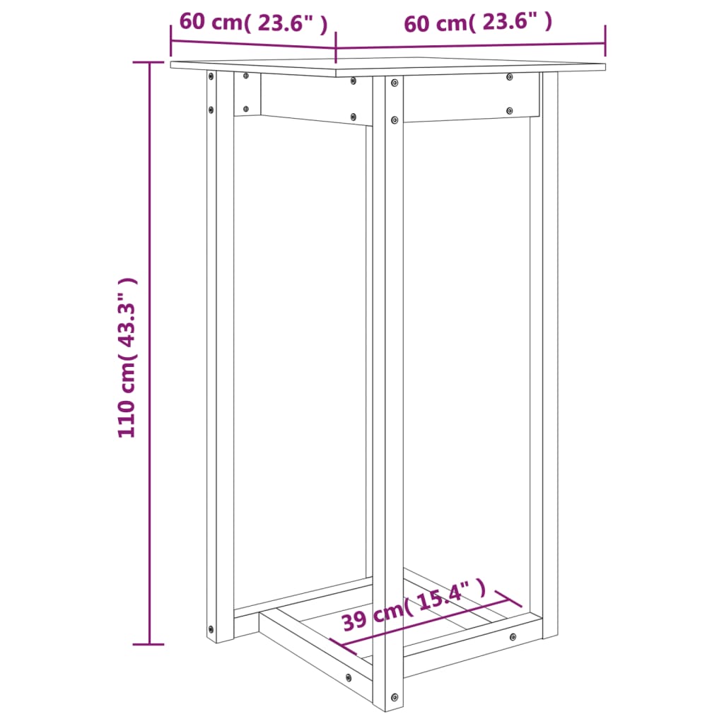 Barbord bistrobord vit 60x60x110 cm furu