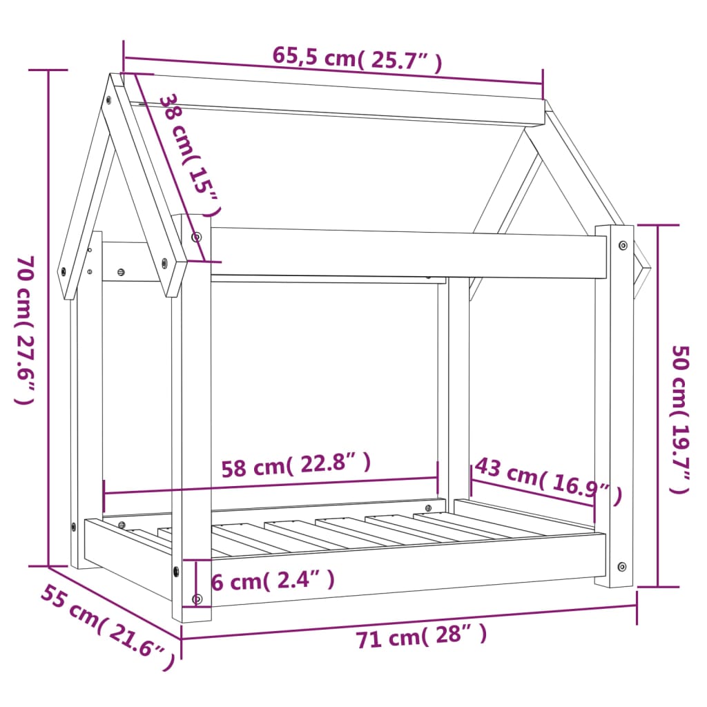 Koiran sänky Koiran sänky harmaa 71x55x70 cm massiivimänty