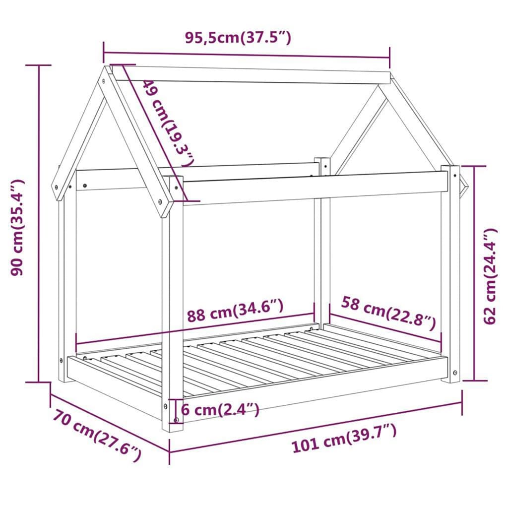 Hundsäng Hundbädd grå 101x70x90 cm massiv furu