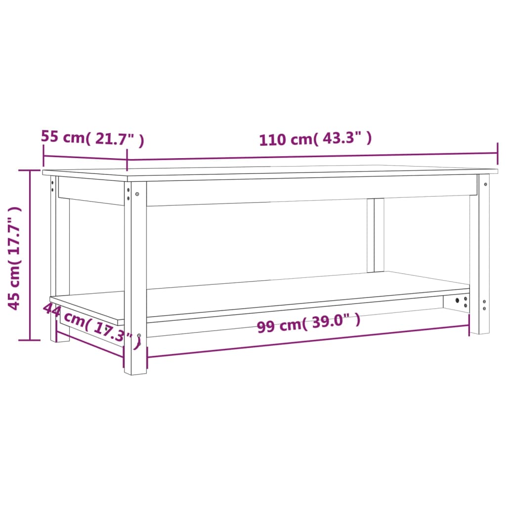 Sohvapöytä 110x55x45 cm massiivimäntyä