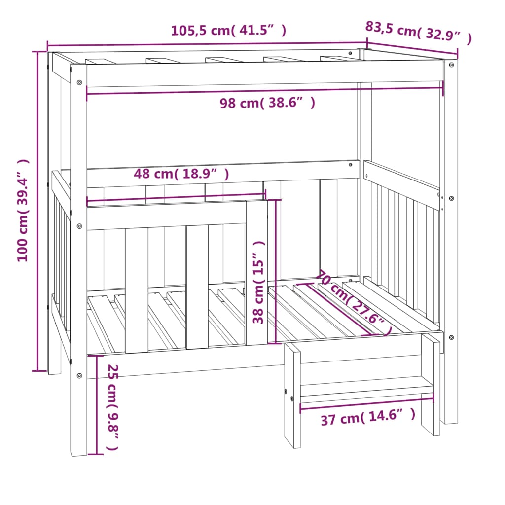 Hundsäng Hundbädd vit 105,5x83,5x100 cm massiv furu