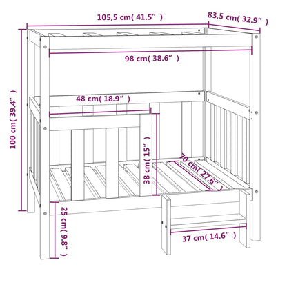 Hundsäng Hundbädd vit 105,5x83,5x100 cm massiv furu