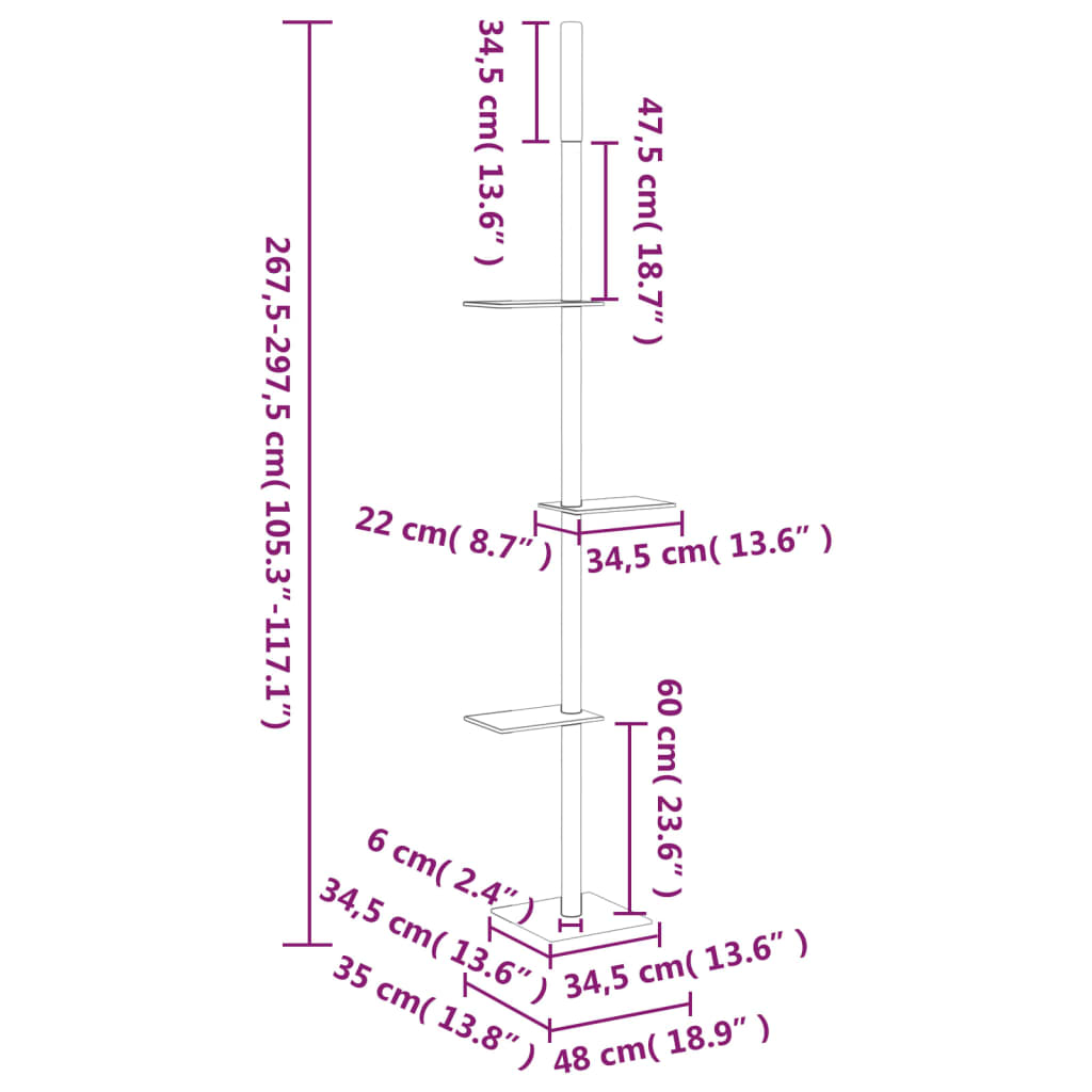 Kattmöbel ljusgrå Golv-till-tak klösträd 267,5-297,5 cm