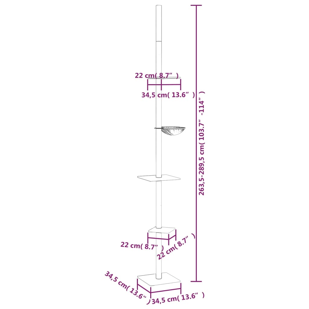 Kattmöbel gräddvit Golv-till-tak klösträd 263,5-289,5 cm