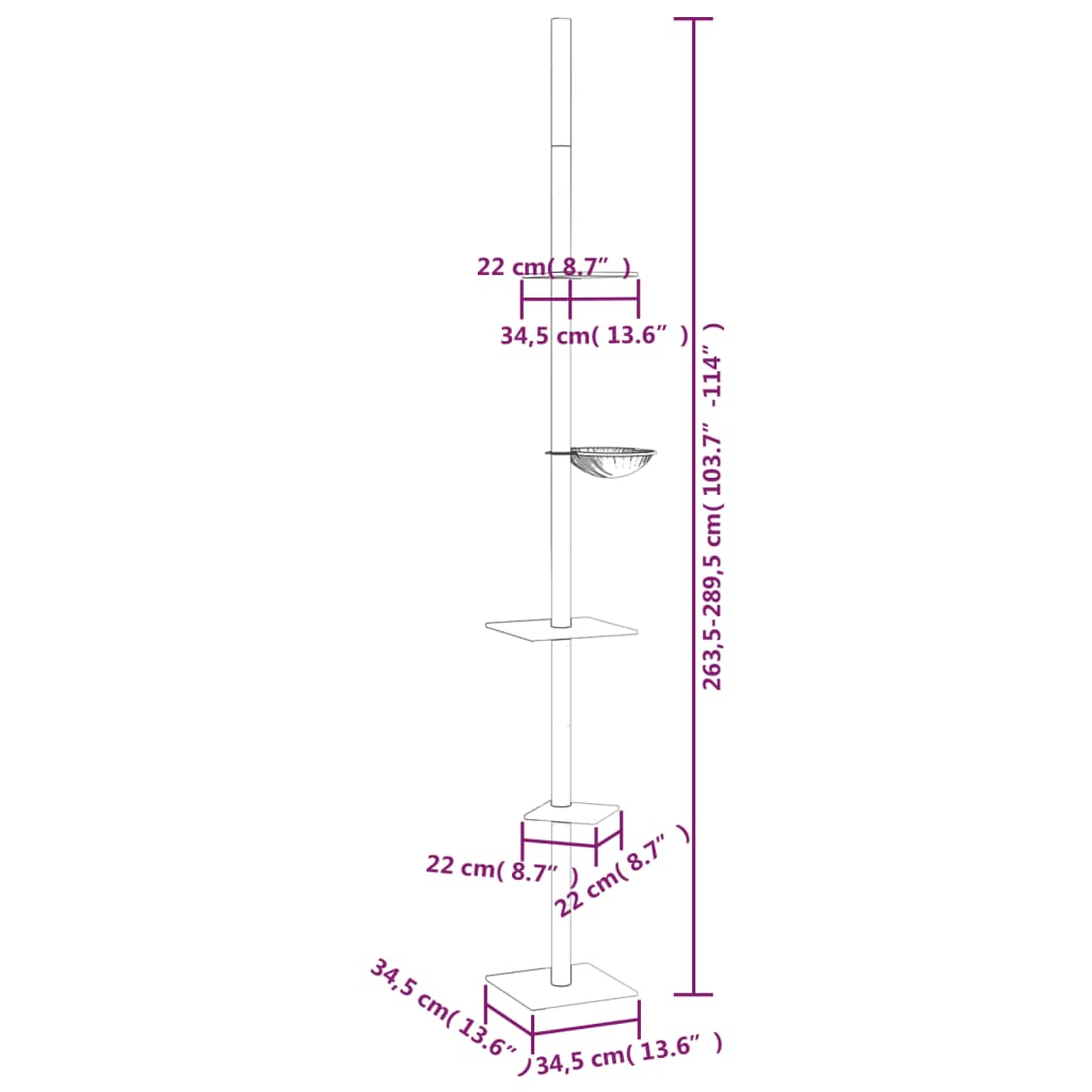 Kattmöbel mörkgrå Golv-till-tak klösträd 263,5-289,5 cm