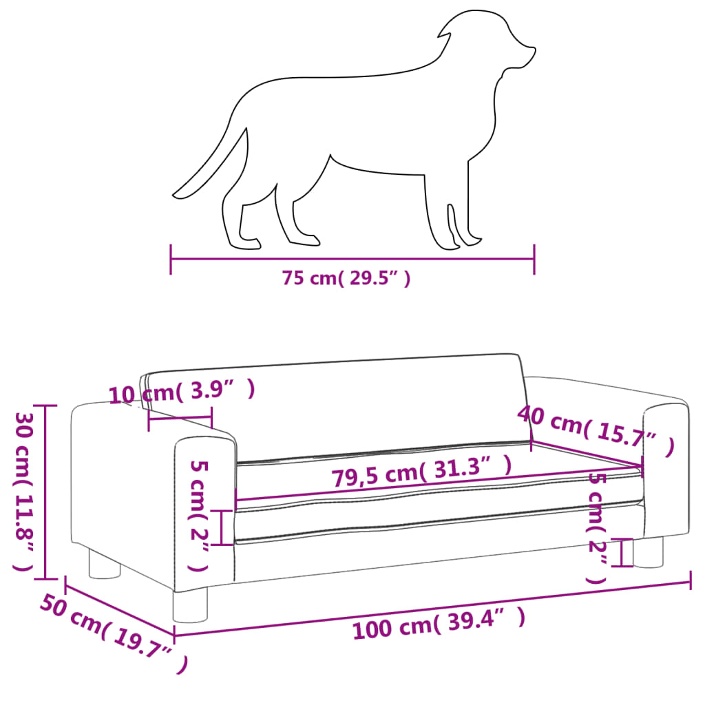 Hundsäng Hundbädd med förlängning ljusgrå 100x50x30 cm sammet