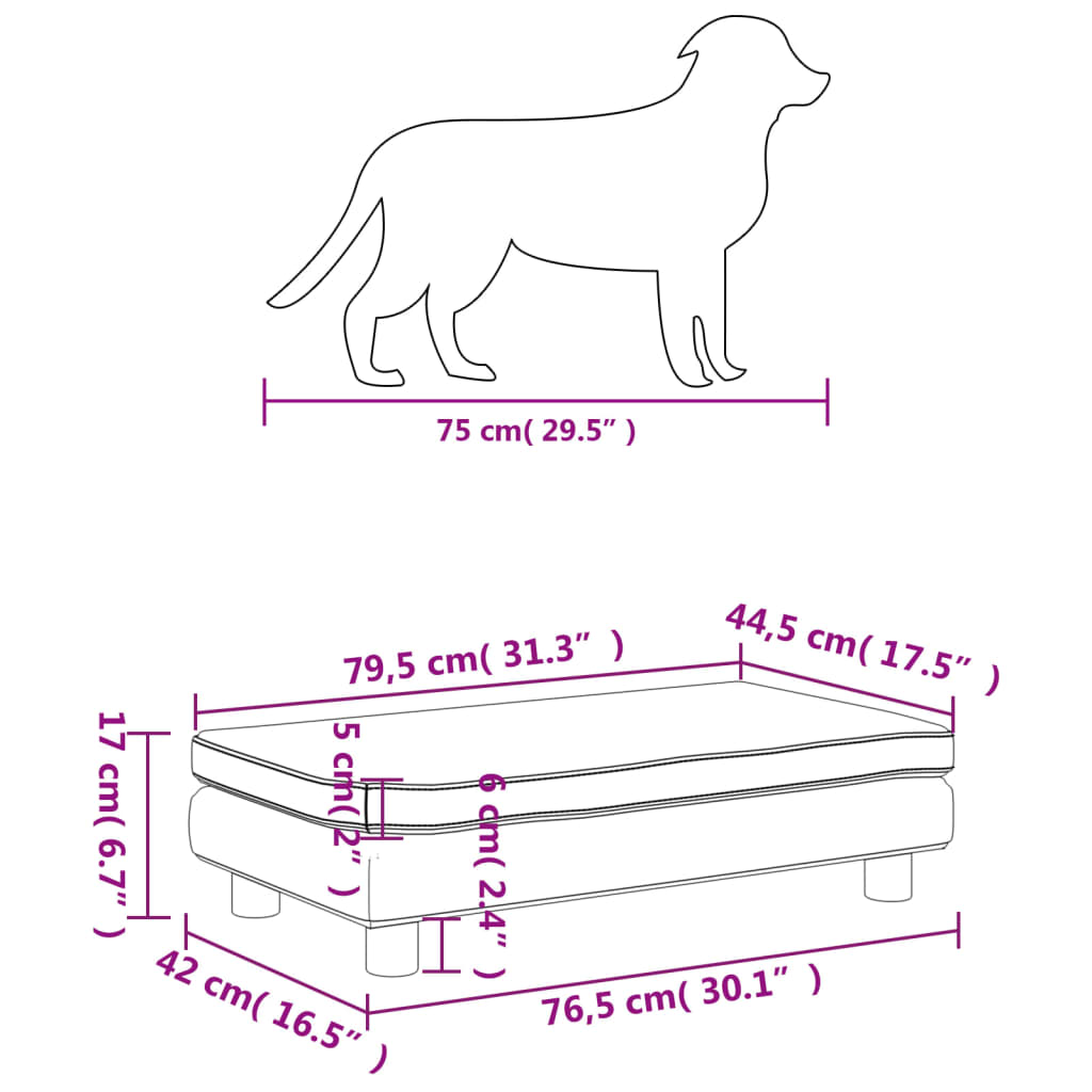 Hundsäng Hundbädd med förlängning ljusgrå 100x50x30 cm sammet