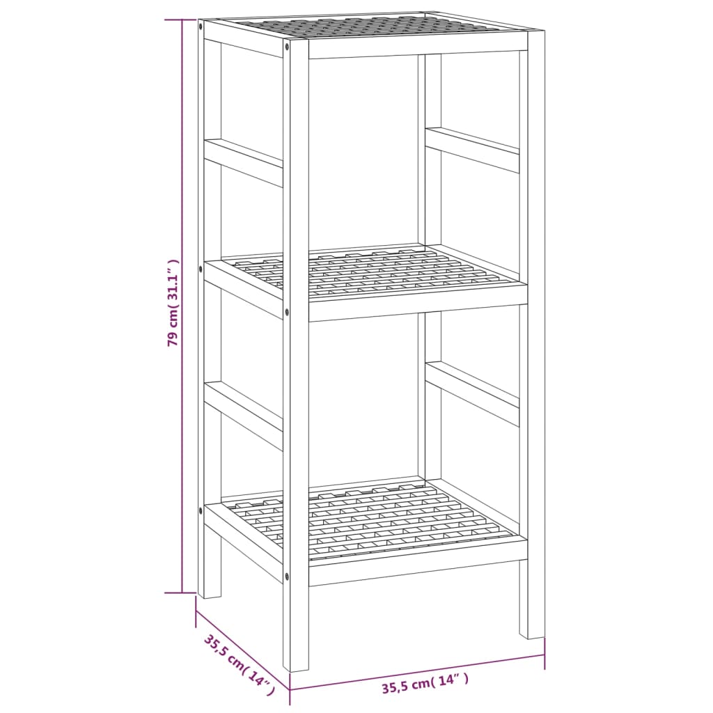 Kylpyhuoneen hylly 35,5x35,5x79 cm massiivi pähkinäpuuta