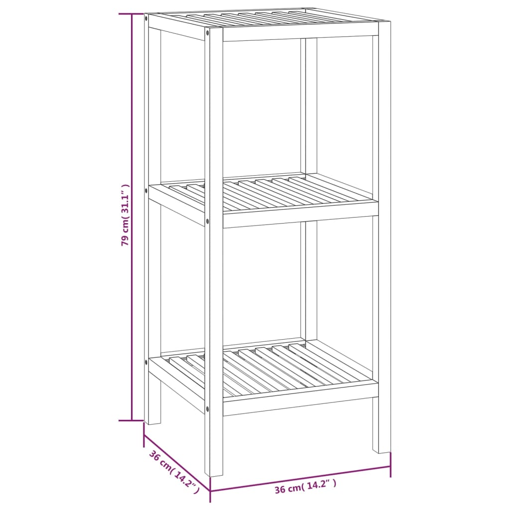 Kylpyhuoneen hylly 36x36x79 cm massiivi pähkinäpuuta