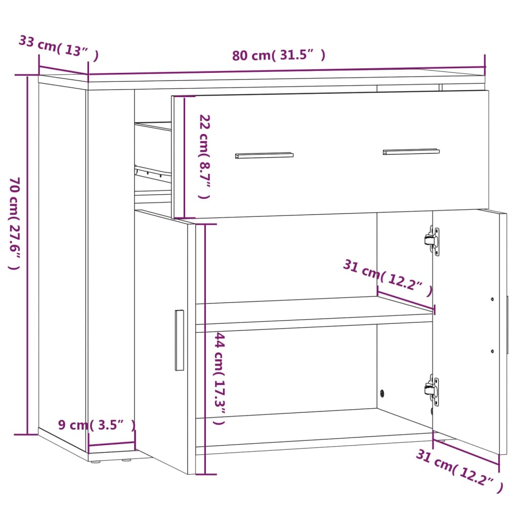 Förvaringsskåp rökfärgad ek 80x33x70 cm konstruerat trä