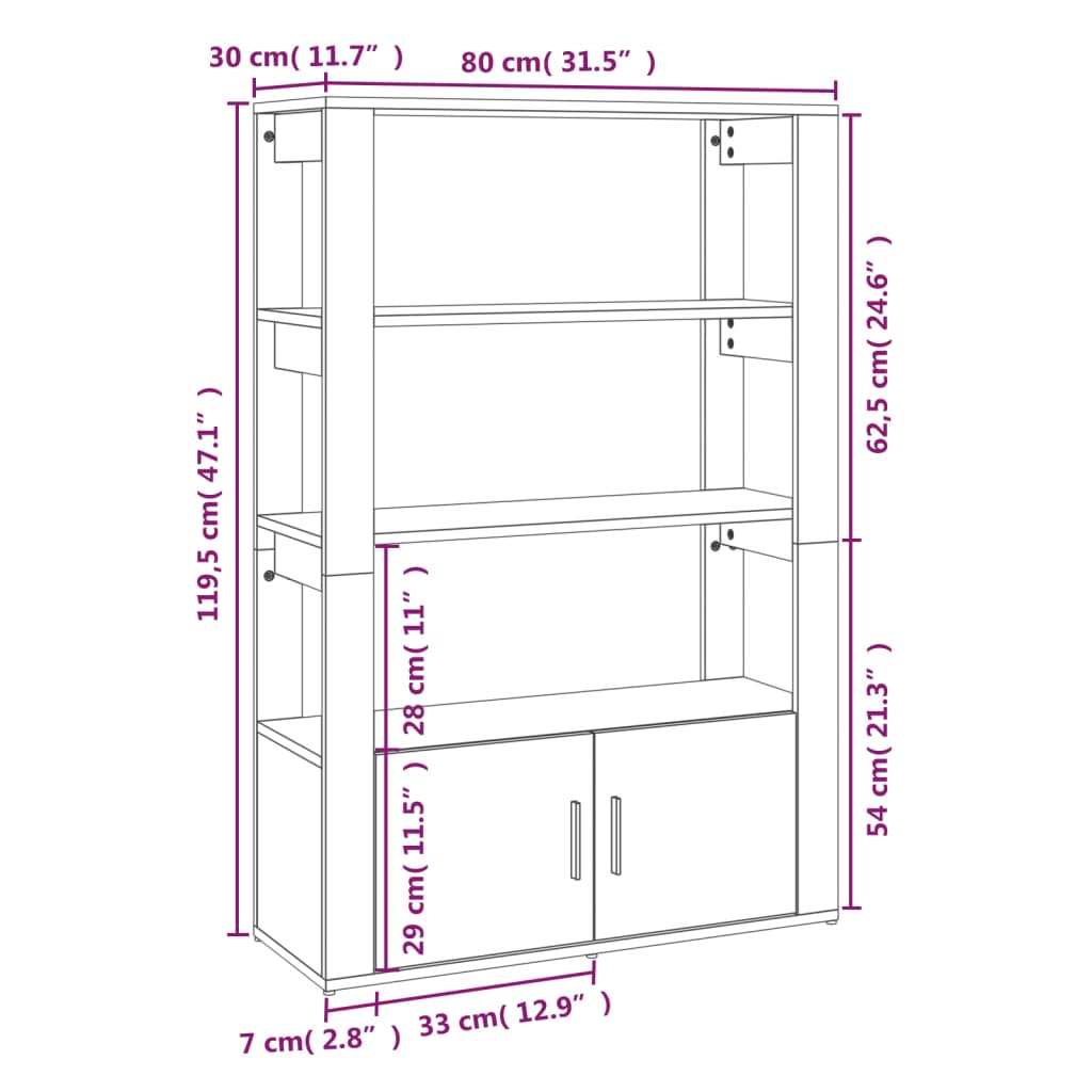 Sidobord rökfärgad ek 80x30x119,5 cm konstruerat trä