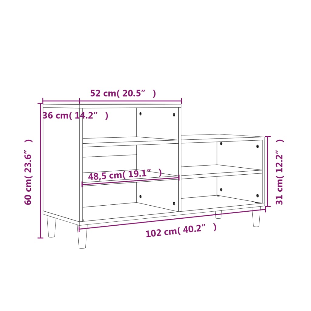 Kenkäteline Kenkäkaappi betonin harmaa 102x36x60 cm