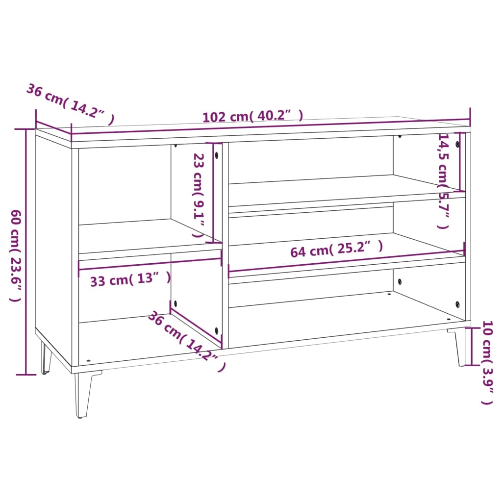 Kenkäteline Kenkäkaappi Kenkähylly sonoma tammi 102x36x60 cm