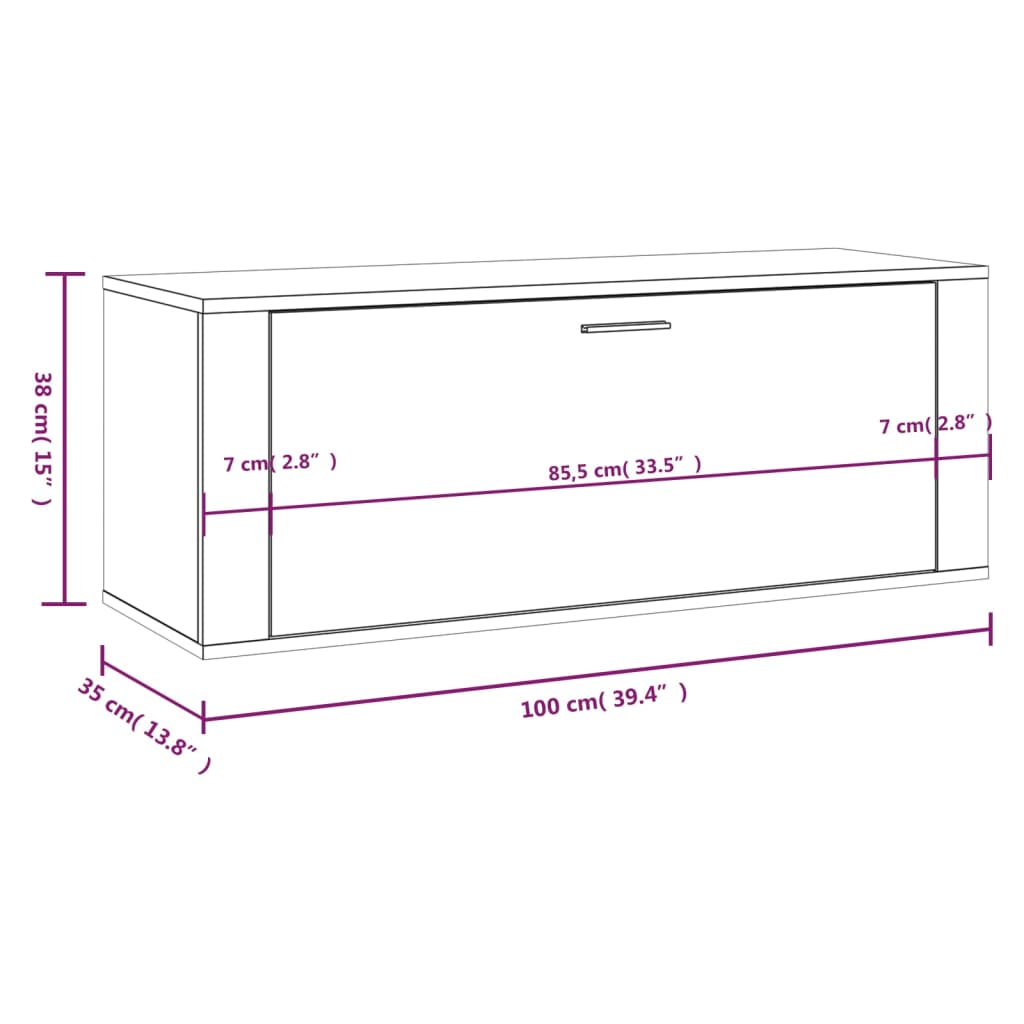 Kenkäteline Seinäasennus betonin harmaa 100x35x38 cm