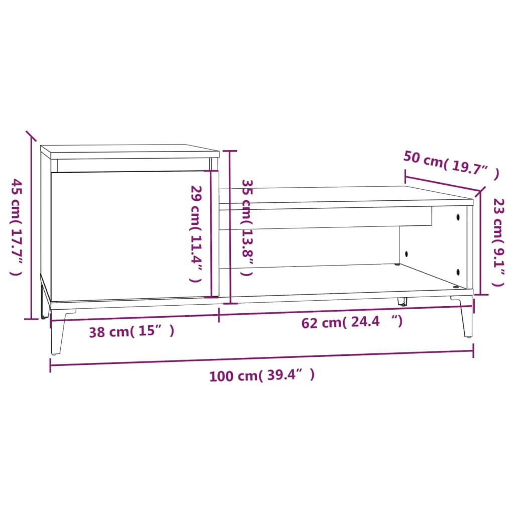 Soffbord svart 100x50x45 cm