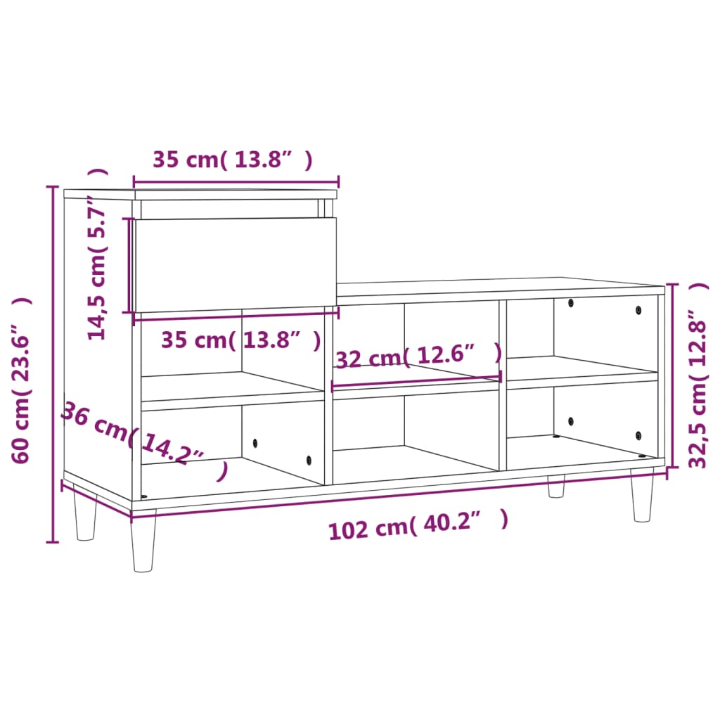 Skoställ Skoskåp vit högglans 102x36x60 cm