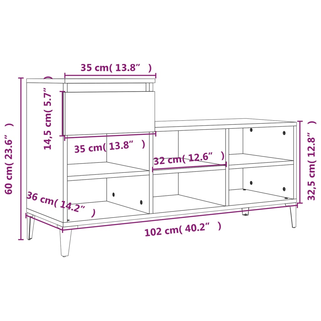 Kenkäteline Valkoinen kenkäkaappi 102x36x60 cm