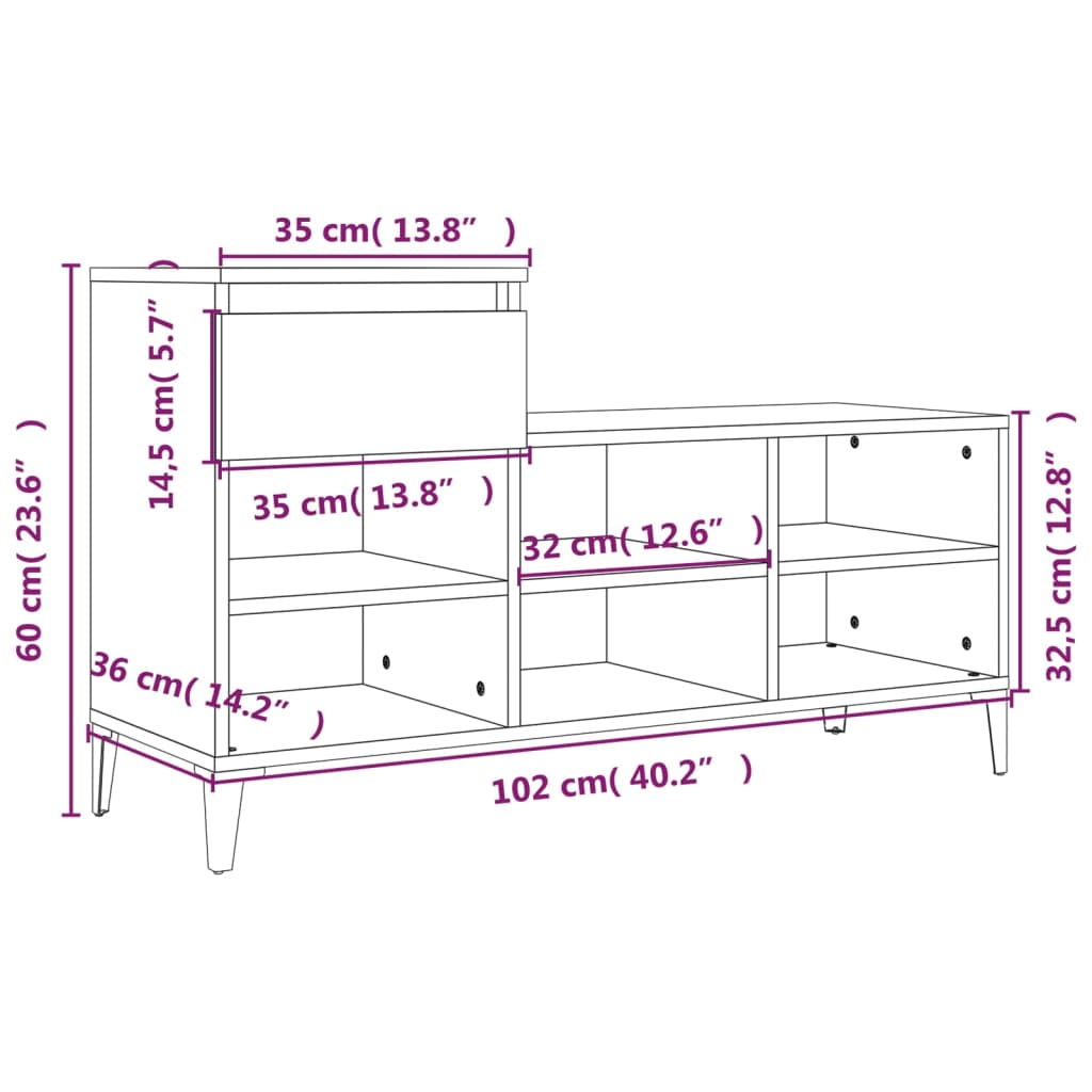 Skoställ Skoskåp betonggrå 102x36x60 cm