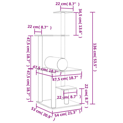 Kattmöbel ljusgrå Klösträd med sisalpelare 136 cm