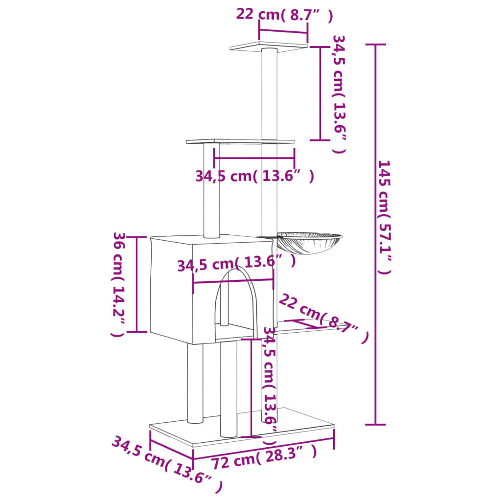 Kattmöbel gräddvit Katträd med klöspelare sisal 145 cm