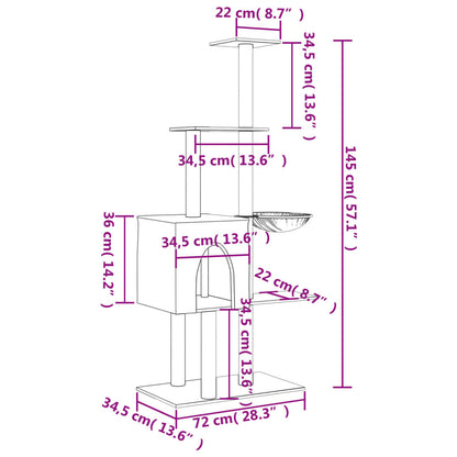 Kattmöbel gräddvit Katträd med klöspelare sisal 145 cm