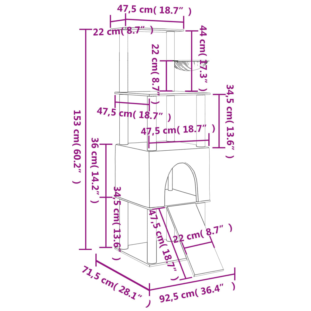 Kattmöbel ljusgrå Klösträd med sisalpelare 153 cm