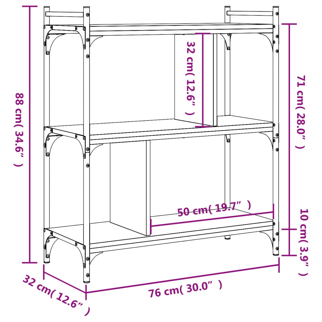 Kirjahylly musta 3 hyllyä 76x32x88 cm