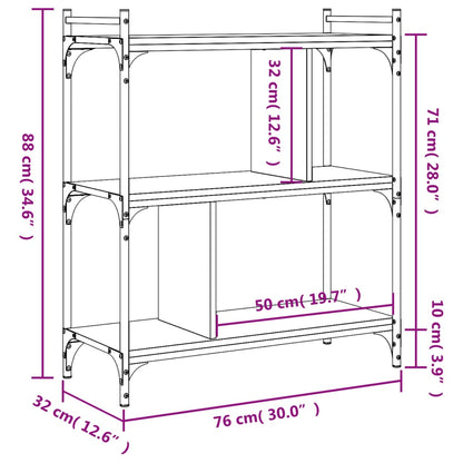 Kirjahylly musta 3 hyllyä 76x32x88 cm