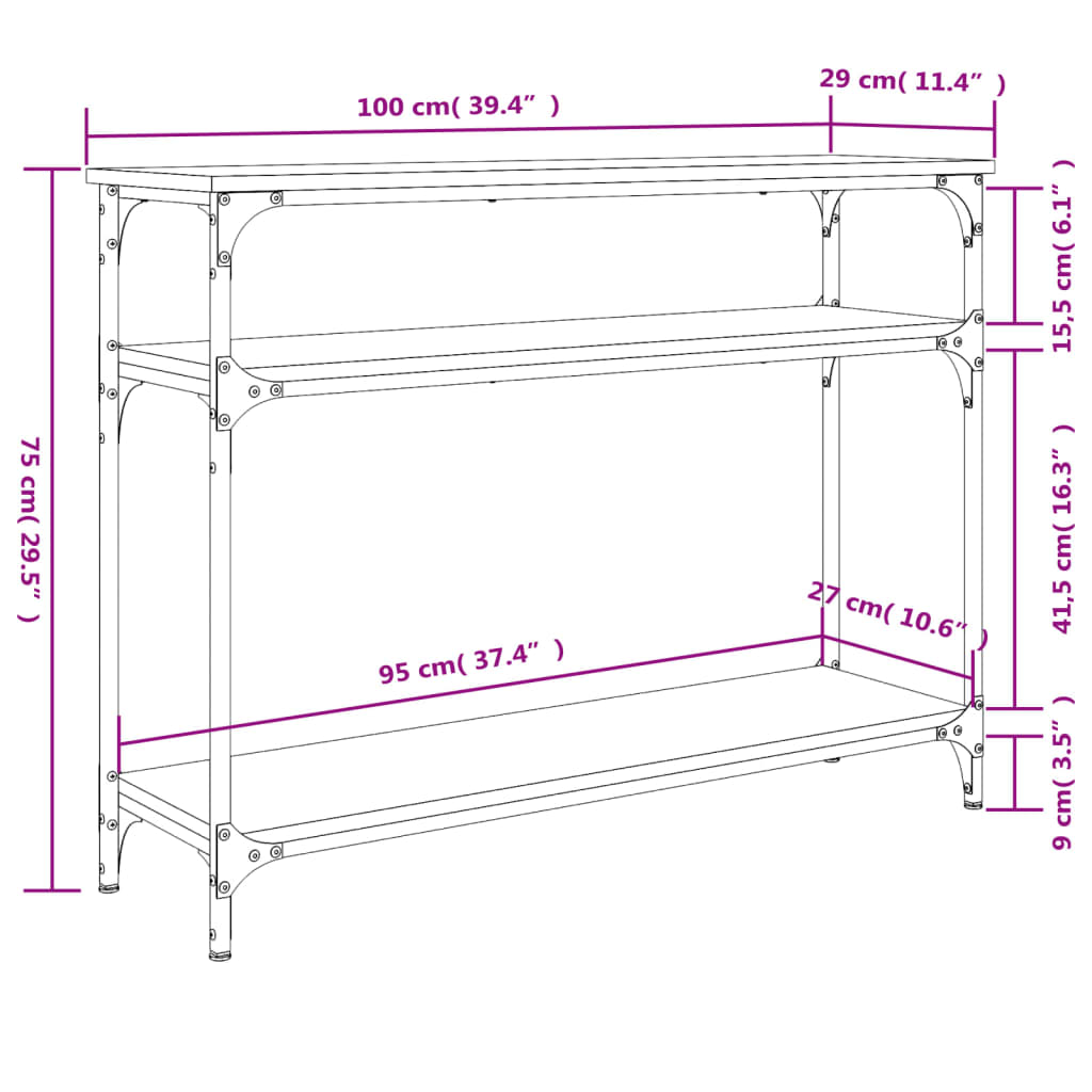 Avlastningsbord konsolbord brun ek 100x29x75 cm