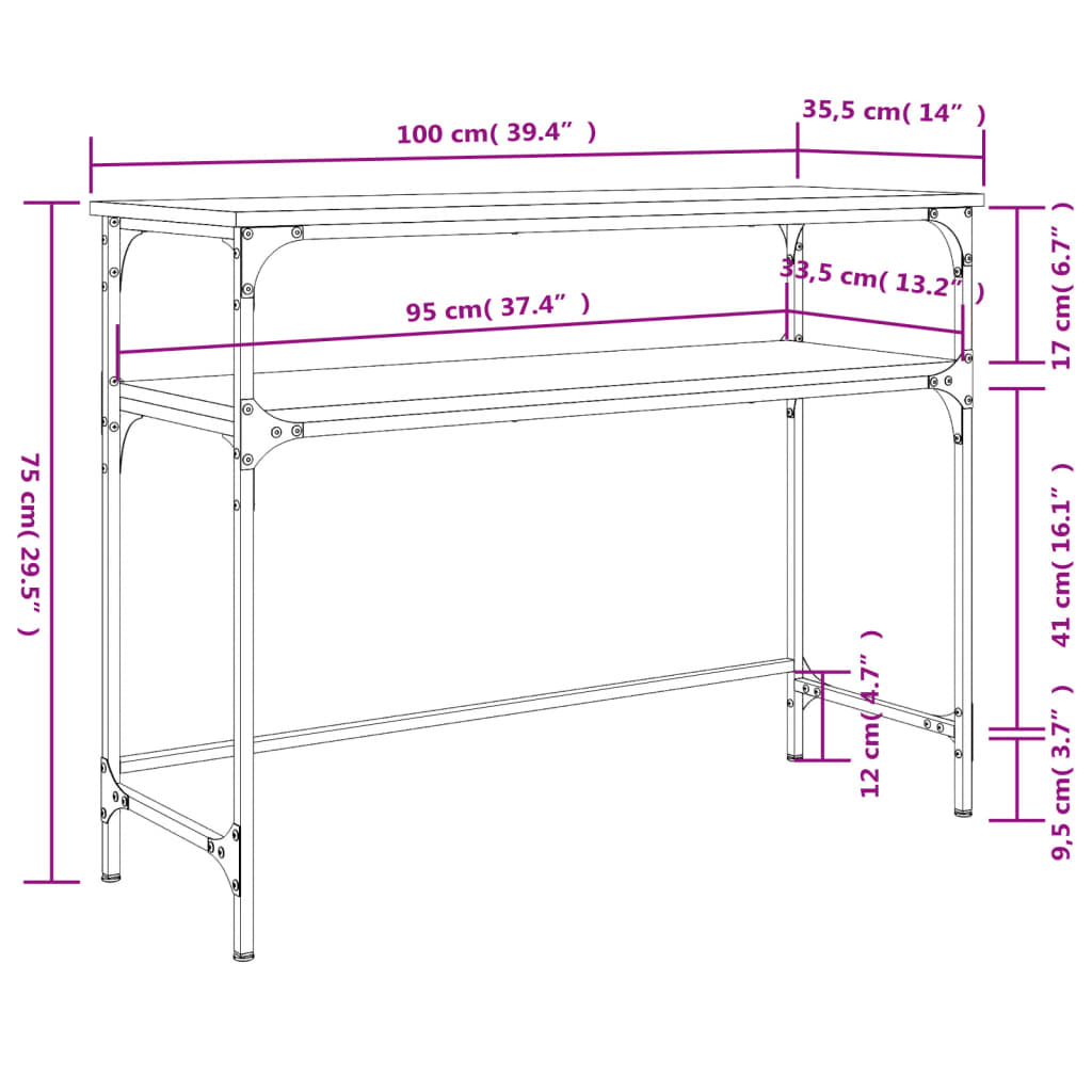 Avlastningsbord konsolbord brun ek 100x35,5x75 cm