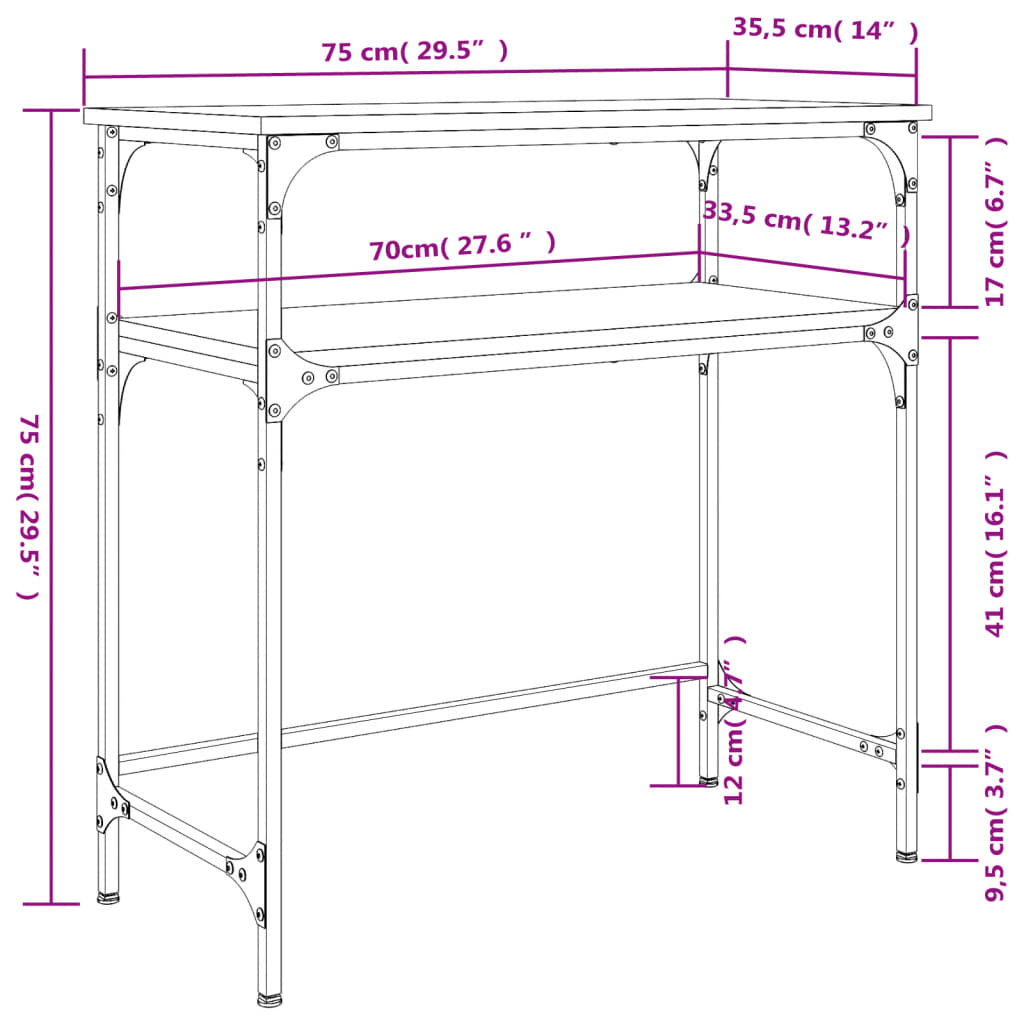 Avlastningsbord konsolbord rökfärgad ek 75x35,5x75 cm