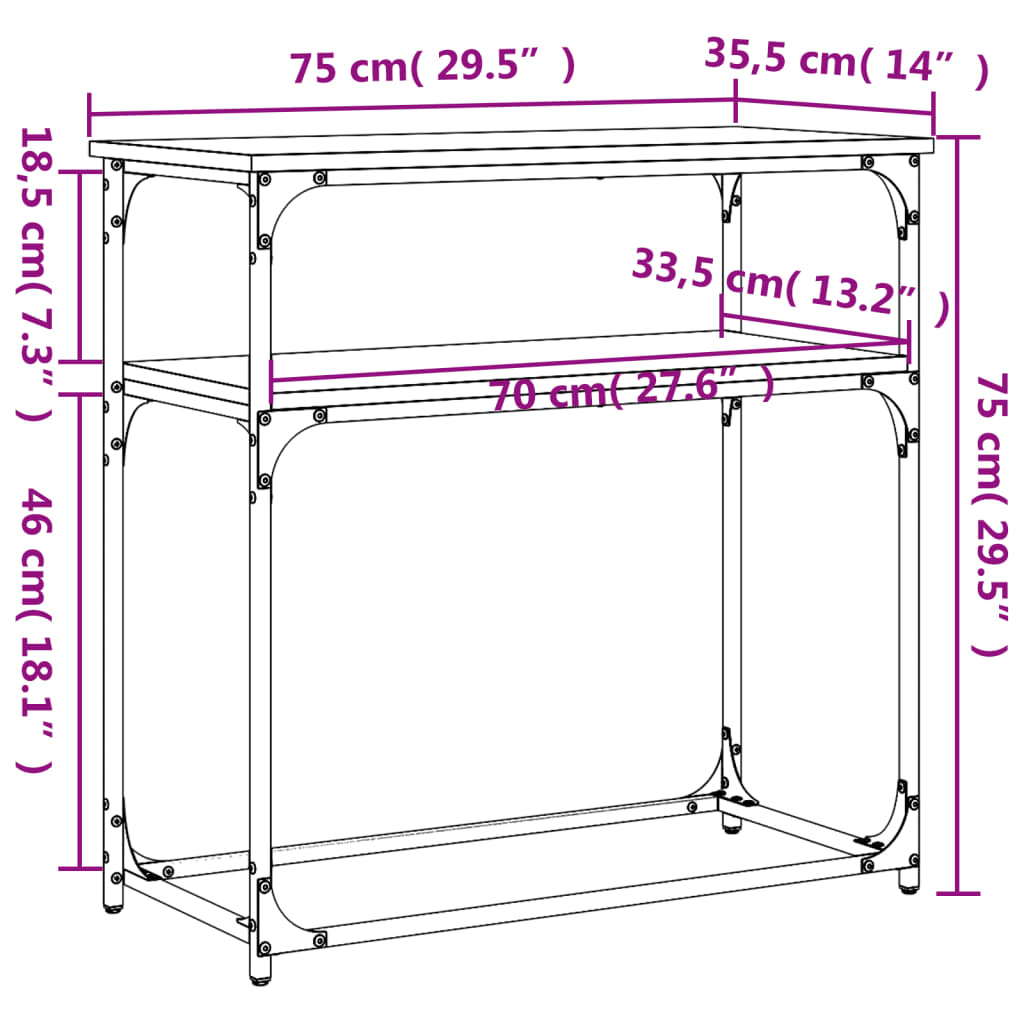 Avlastningsbord konsolbord brun ek 75x35,5x75 cm