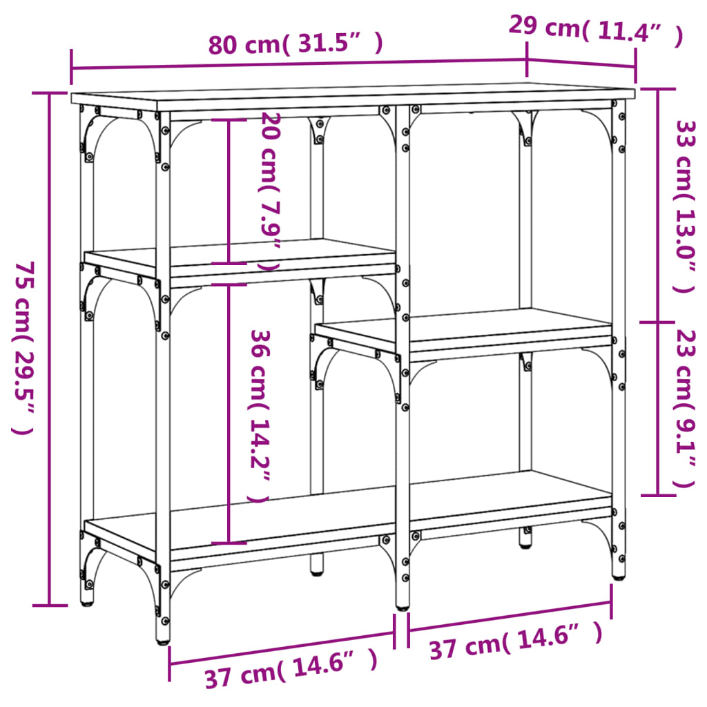 Avlastningsbord konsolbord rökfärgad ek 80x29x75 cm