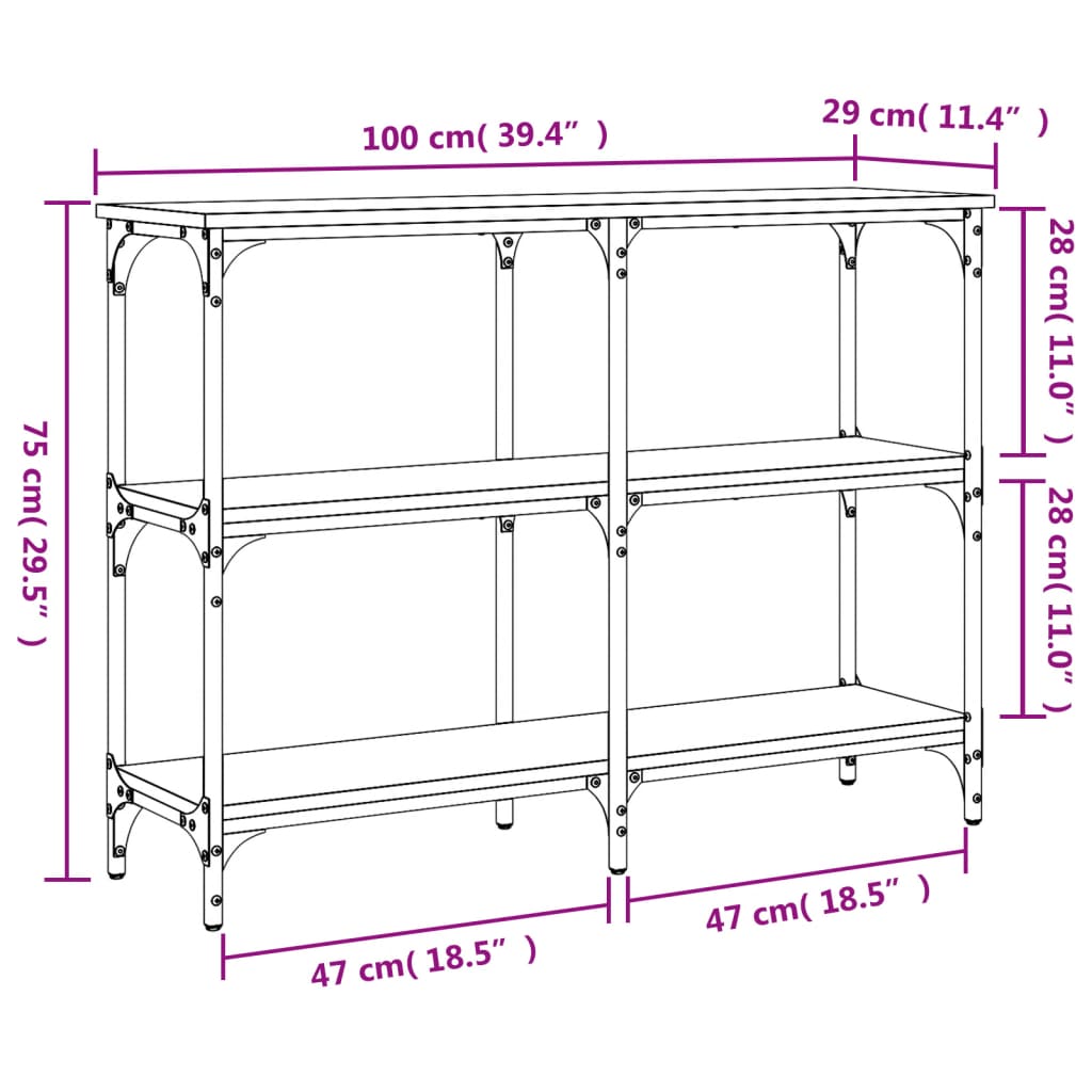 Avlastningsbord konsolbord brun ek 100x29x75 cm