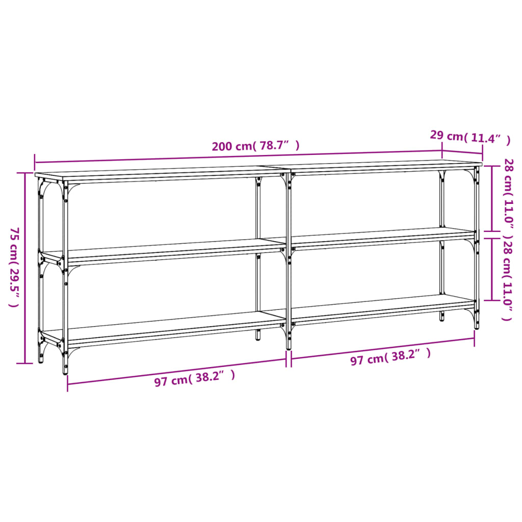 Avlastningsbord konsolbord brun ek 200x29x75 cm