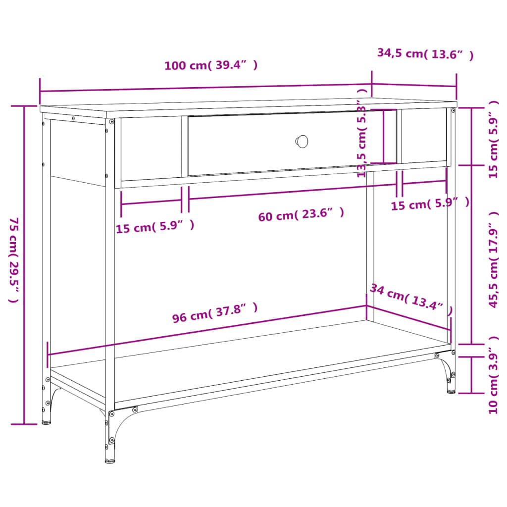 Avlastningsbord konsolbord svart 100x34,5x75 cm