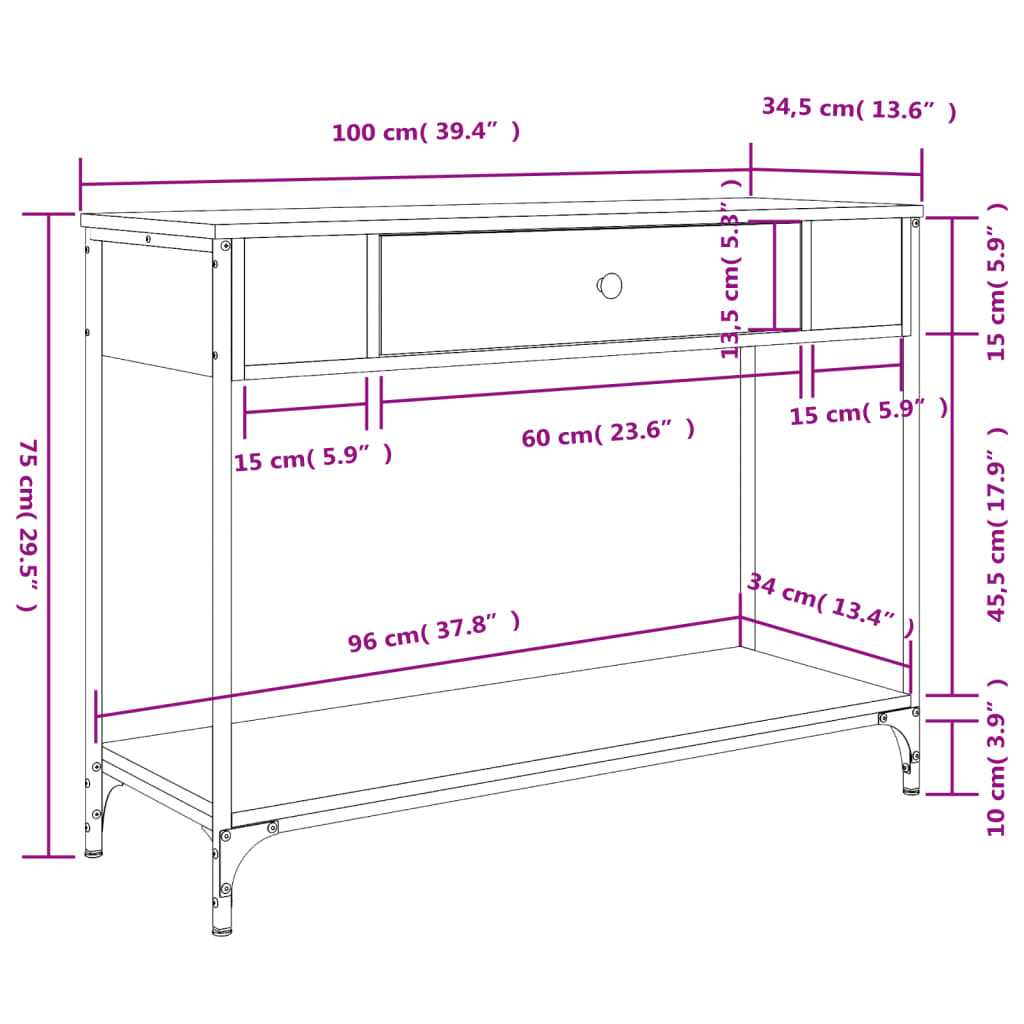 Avlastningsbord konsolbord rökfärgad ek 100x34,5x75 cm