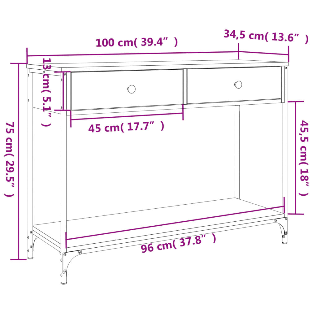 Avlastningsbord konsolbord brun ek 100x34,5x75 cm