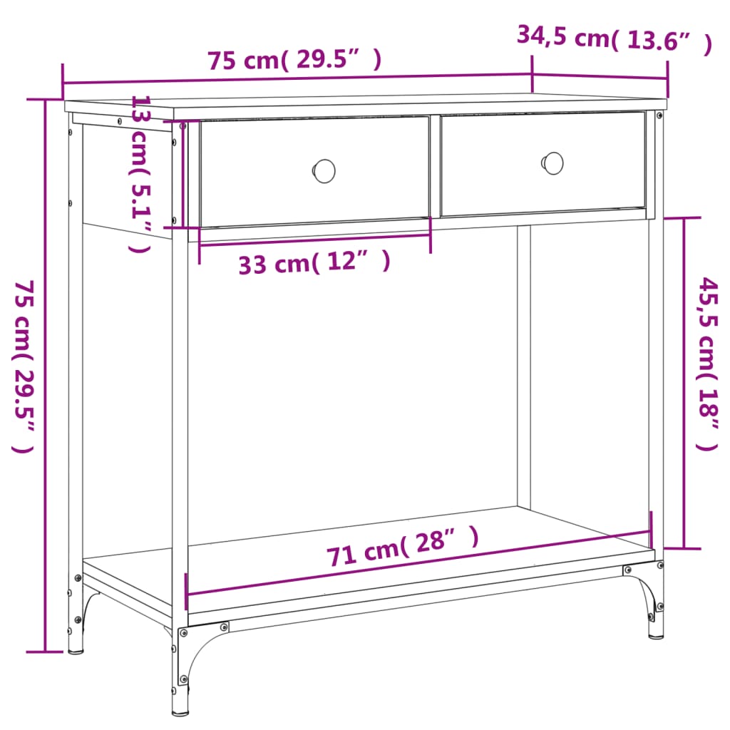 Avlastningsbord konsolbord rökfärgad ek 75x34,5x75 cm